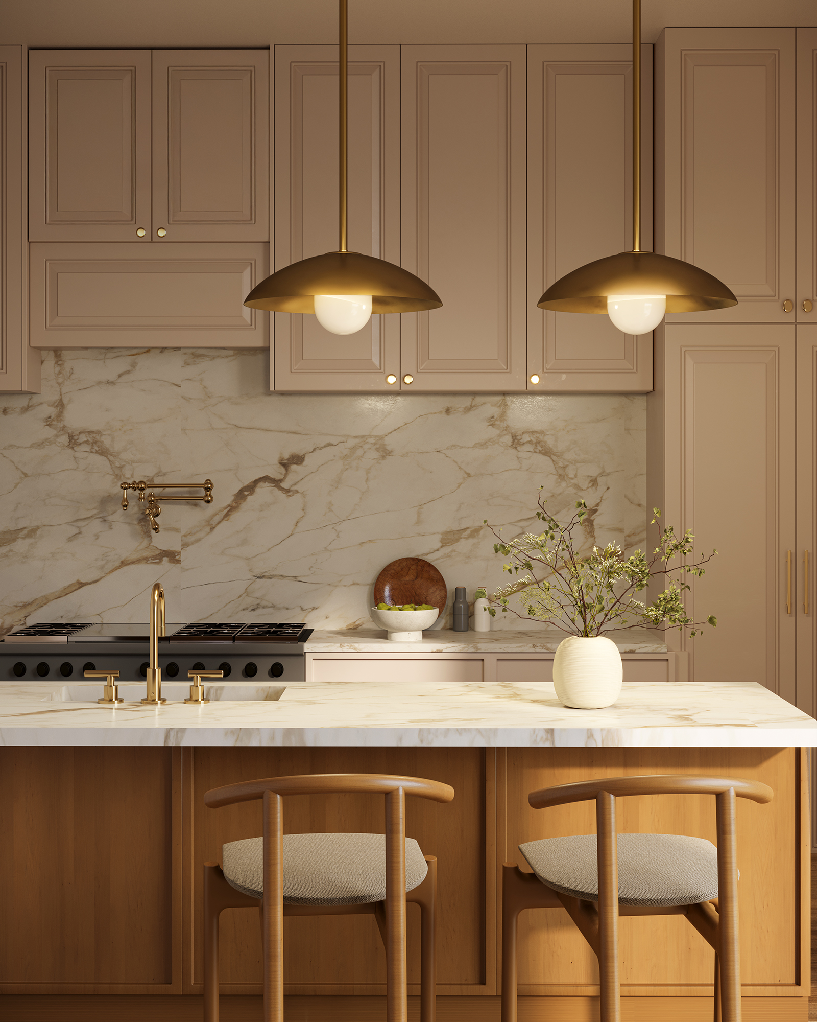 Kuzco pendant lighting in a modern kitchen